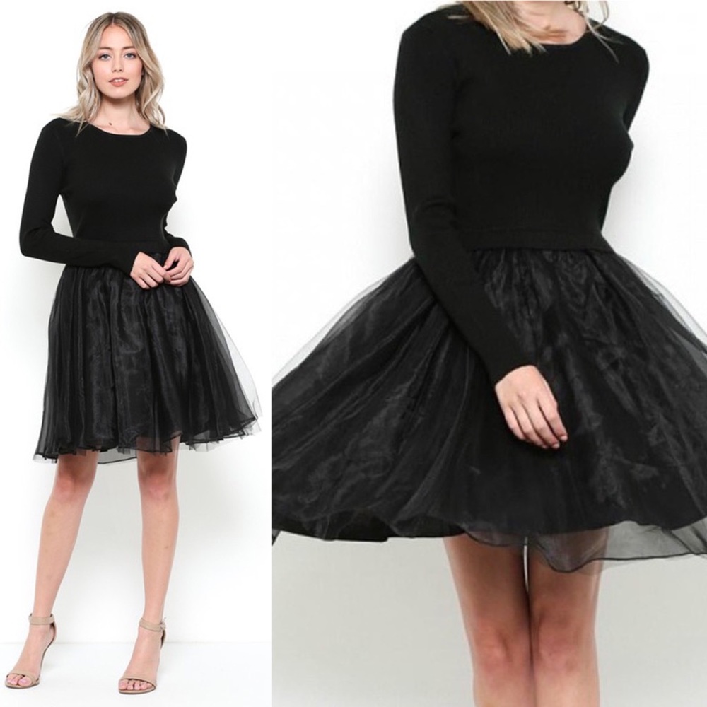 Esley Black Sweater and Tulle Dress, Medium